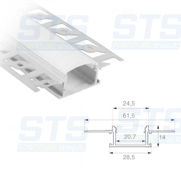 Profilo Alluminio Taglio di Luce 2mt Completo di Cover Opaca e Tappi
